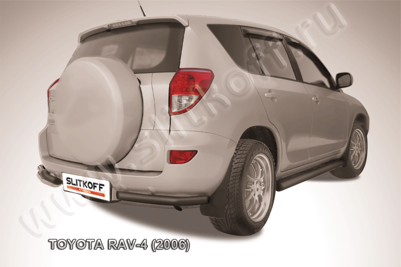 Защита Slitkoff задняя d76/42 уголки двойные ЧЕРНАЯ матовая для Toyota RAV4 III 2005-2009. Артикул TR4010B