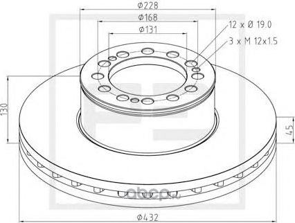 Диск тормозной 432/131*45/130 12n-168-d19 MAN WMA M38.../T01/02/03... (PE). Артикул 03612100A