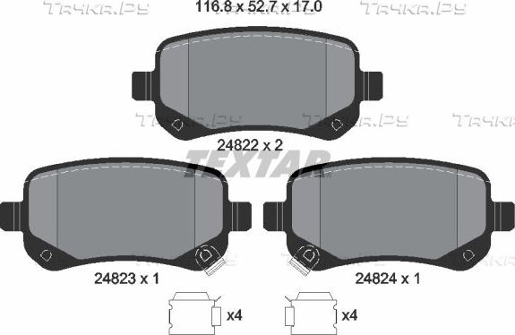 Тормозные колодки Textar задние для Volkswagen Routan 2008-2010. Артикул 2482201