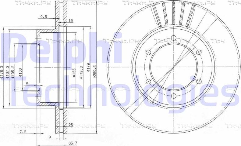 Тормозной диск Delphi передний для Toyota Hilux V 1991-1997. Артикул BG3423