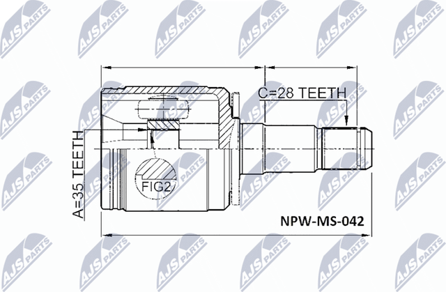 Шрус наружный (граната) NTY передний правый для Hyundai Terracan I 2001-2006. Артикул NPW-MS-042
