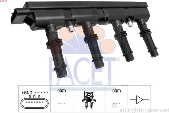 Катушка зажигания Facet OE Equivalent. Артикул 9.6447