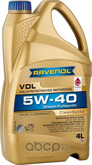 RAVENOL VDL SAE 5W-40 Масло моторное синтет. 4L. Артикул 1111132004