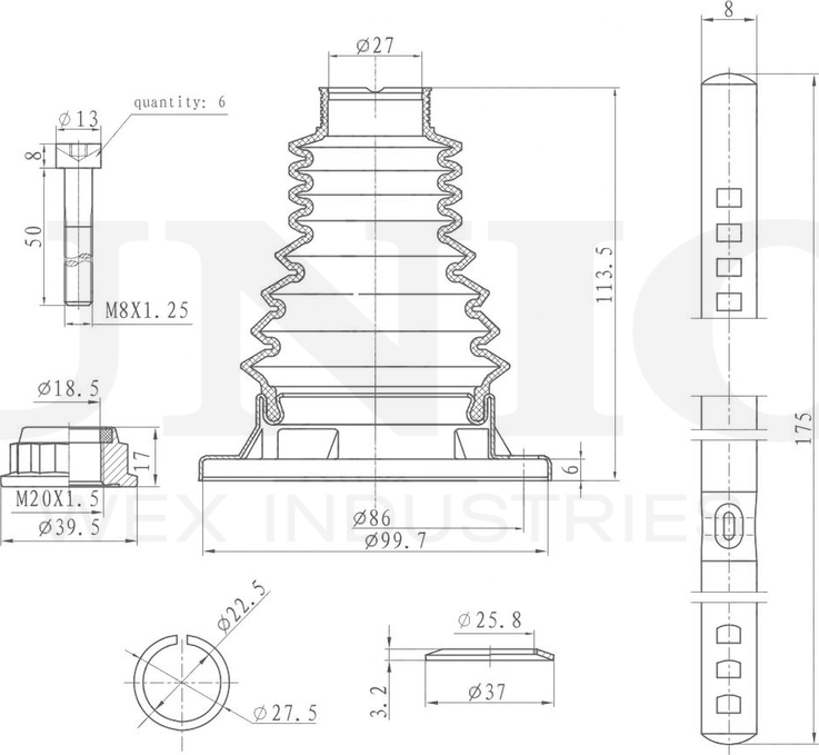 Пыльник ШРУС, комплект (Unio). Артикул DUC-30018K