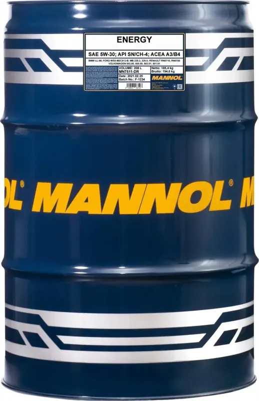 Energy 5W-30 API SN/CH-4 A3/B3 208л. (Mannol). Артикул 7020