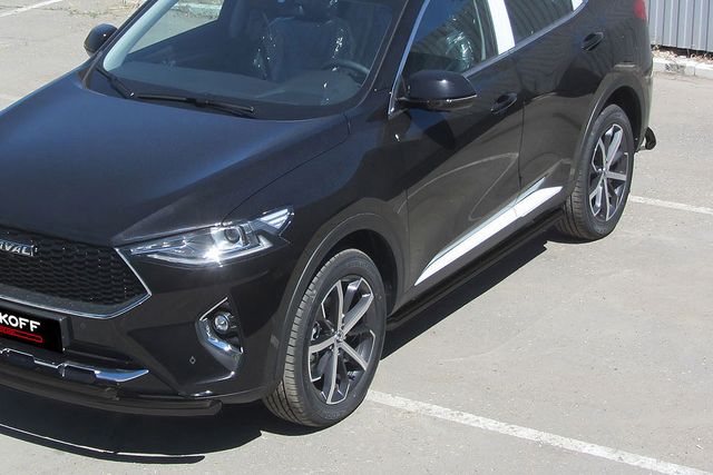 Защита порогов Slitkoff d57 труба для Haval F7 2019-2026 Черная. Артикул HavF7006B