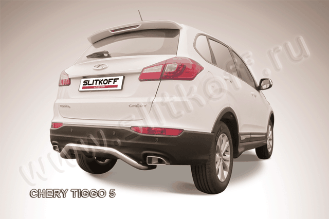 Защита Slitkoff заднего бампера d57 скоба для Chery Tiggo 5 2014-2020. Артикул CT5-009