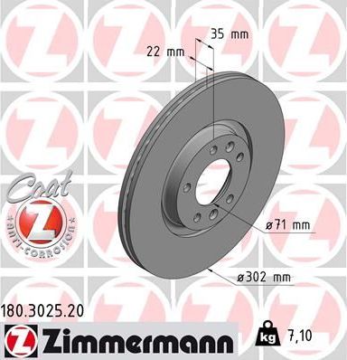 Тормозной диск Zimmermann Coat Z задний для Citroen C6 2005-2012. Артикул 180.3025.20