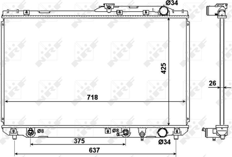 Радиатор охлаждения двигателя NRF (алюминий). Артикул 53962