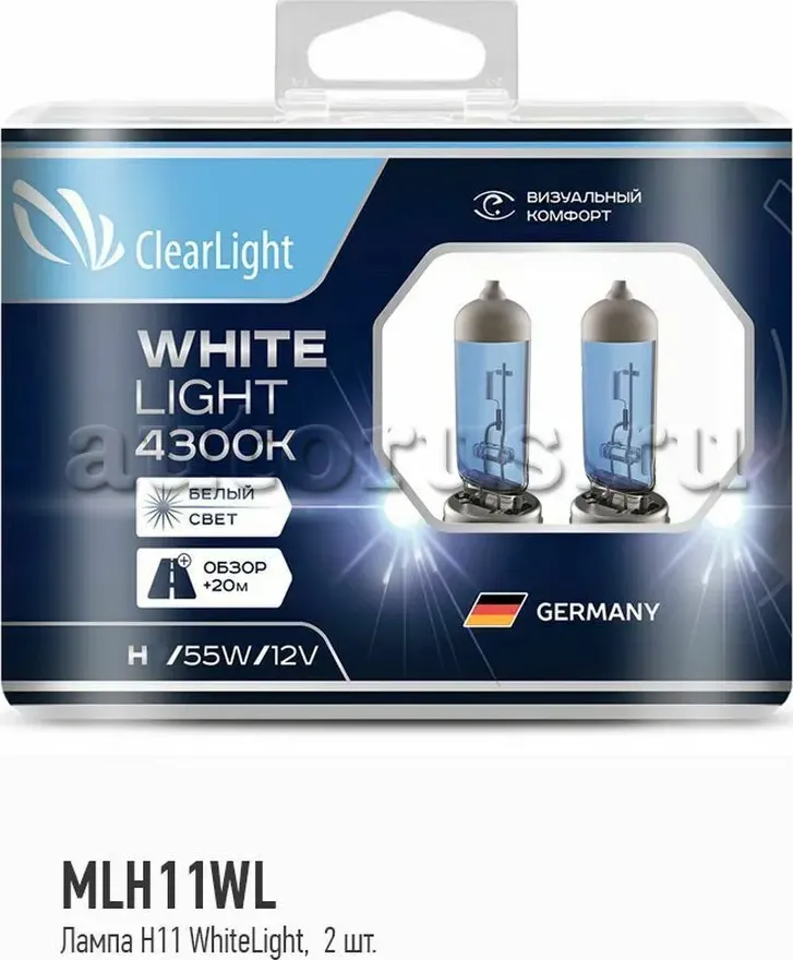 Лампа 12V H11 55W PGJ19-2 бокс (2шт.) White Light CLEARLIGHT. Артикул MLH11WL