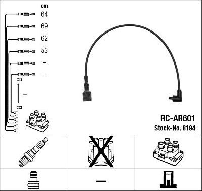 Высоковольтные провода (провода зажигания) (комплект) NGK для Alfa Romeo 155 I 1996-1997. Артикул 8194