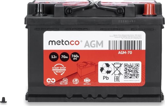 Аккумулятор METACO AGM 70 АЧ 760 А (-/+). Артикул AGM70