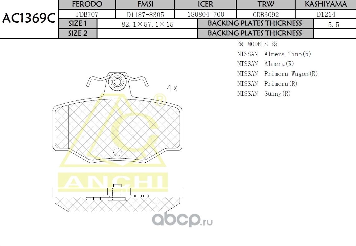 Тормозные колодки ANCHI AC1369C Anchi. Артикул AC1369C