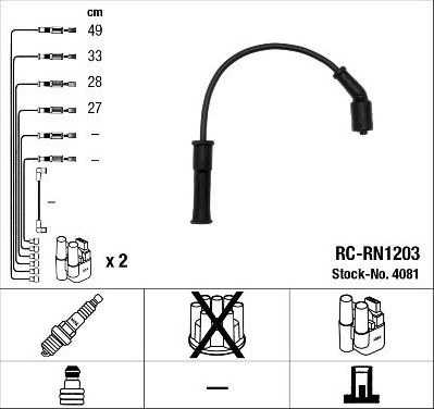 Высоковольтные провода (провода зажигания) (комплект) NGK для Renault Kangoo I 1997-2009. Артикул 4081