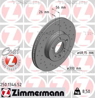 Тормозной диск Zimmermann SPORT Z передний для SEAT Alhambra I 2000-2010. Артикул 250.1346.52