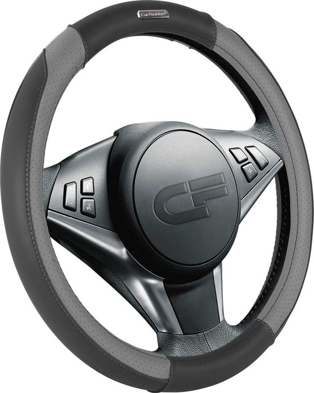 Оплётка на руль CarFashion Goa (размер M, экокожа, цвет ЧЕРНЫЙ/СЕРЫЙ/СЕРЫЙ). Артикул 31322