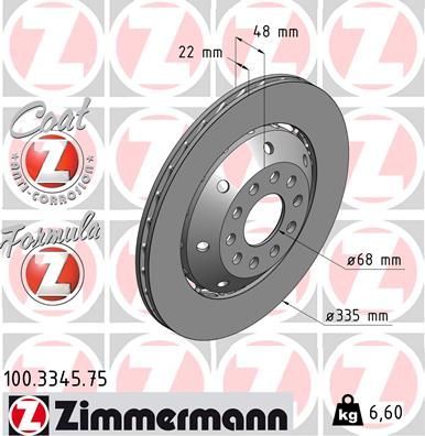Тормозной диск Zimmermann FORMULA Z. Артикул 100.3345.75