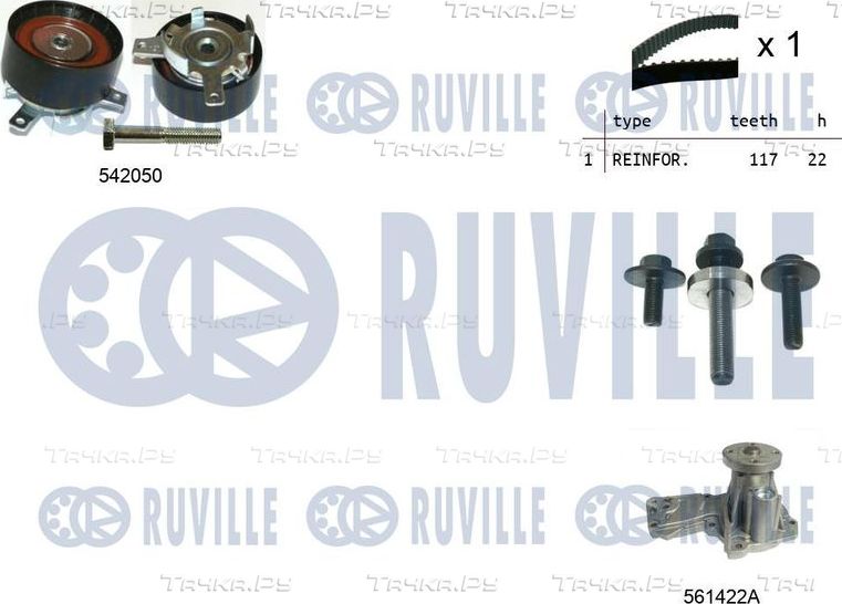 Помпа (водяной насос) с комплектом ремня ГРМ Ruville для Ford Fusion I 2005-2012. Артикул 5503041