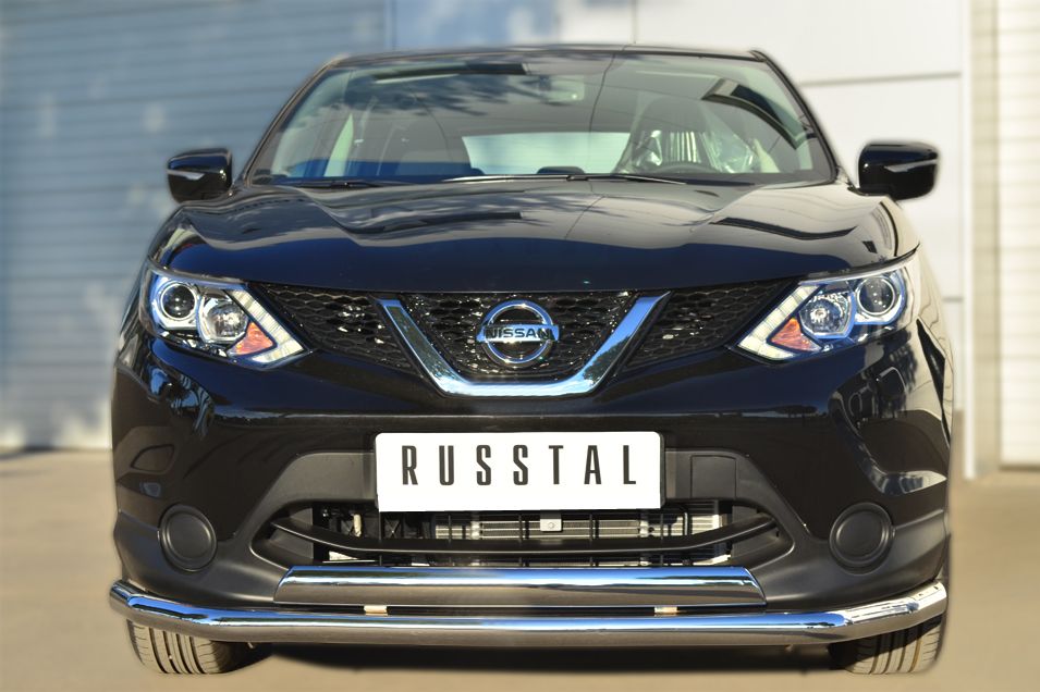 Защита RusStal переднего бампера d63 (секции) d75х42 (дуга) для Nissan Qashqai II (сборка Европы) 2014-2018. Артикул NQQZ-001783