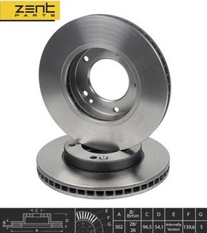 Тормозной диск Zentparts передний для Kia Sorento I 2002-2011. Артикул Z06126