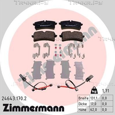 Тормозные колодки Zimmermann задние для Porsche Macan I 2014-2026. Артикул 24643.170.2