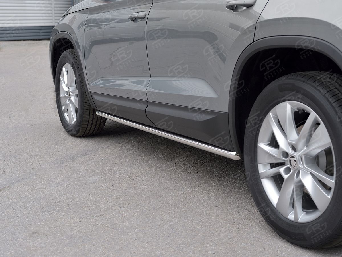 Защита порогов RusStal труба d42 (вариант 1) для Skoda Kodiaq 2017-2026. Артикул SKKT-0027751