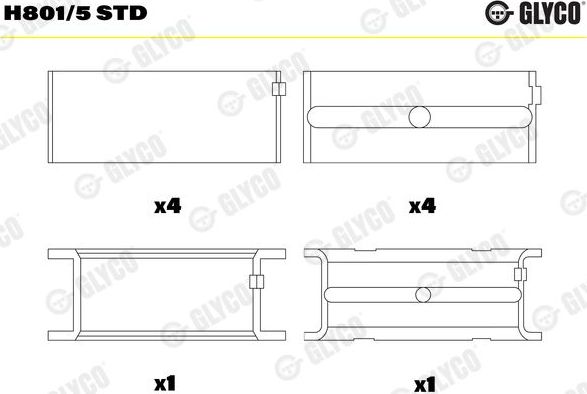 Вкладыши коренные Glyco для Mercedes-Benz SL-Класс III (R107, C107) 1971-1989. Артикул H801/5 STD