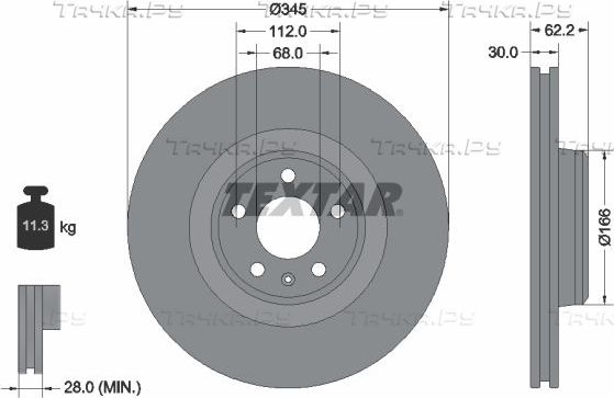 Тормозной диск Textar Pro+. Артикул 92294305