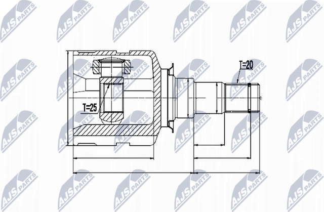 Шрус внутренний (граната) NTY передний правый для Toyota RAV4 IV (CA40) 2012-2018. Артикул NPW-TY-013