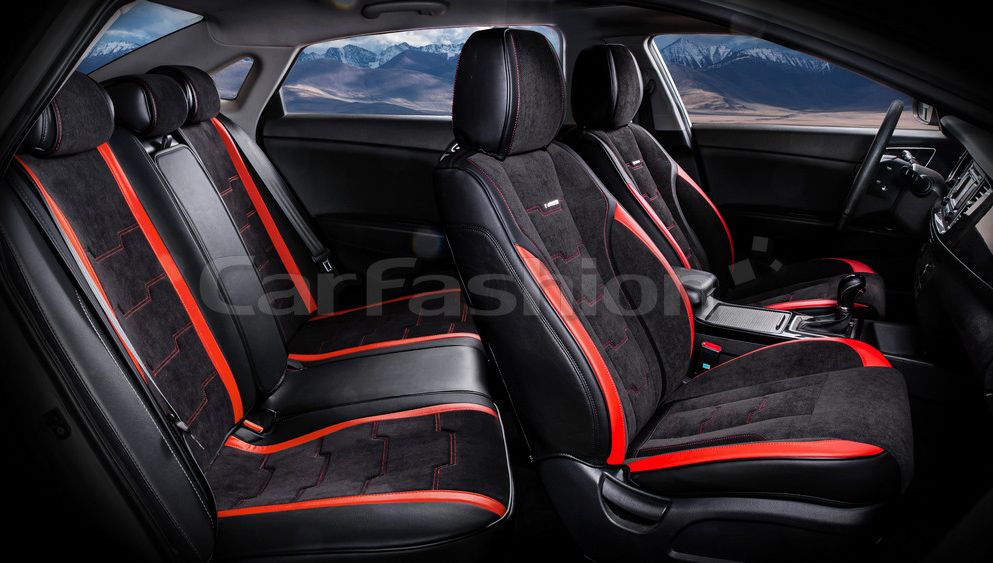 Чехлы универсальные каркасные CarFashion 5D Smart Plus на сидения авто, цвет Черный/Черный/Красный. Артикул 22237