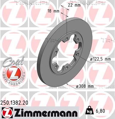 Тормозной диск Zimmermann Coat Z задний для Ford Transit VIII 2013-2026. Артикул 250.1382.20