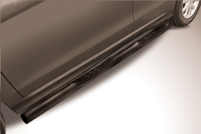 Пороги Slitkoff труба d76 с проступями ЧЕРНЫЕ матовые для Mitsubishi ASX I рестайлинг 2012-2016. Артикул MAS14-008B