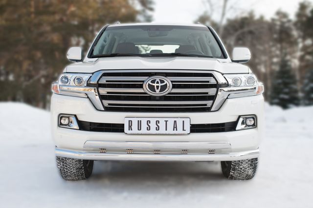 Защита RusStal переднего бампера d76(секции) d75х42 (дуга)+декор паз для Toyota Land Cruiser 200 2015-2021. Артикул TLCZ-002161