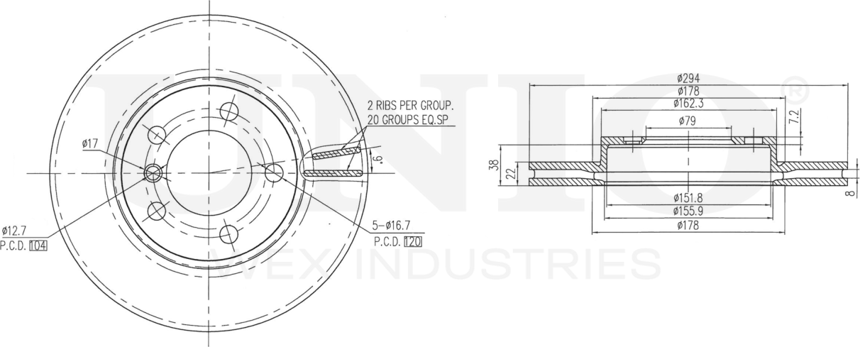 Диск тормозной (Unio). Артикул BRD-20556