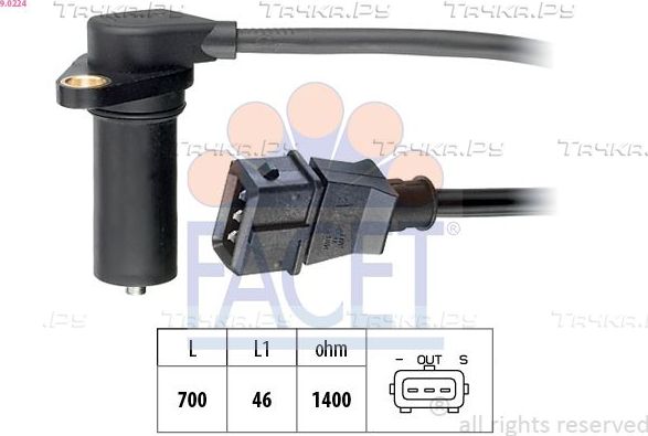 Датчик положения коленвала Facet Made in Italy - OE Equivalent для Audi Cabriolet 1995-2000. Артикул 9.0224