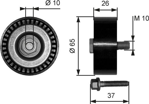 Направляющий (ведущий) ролик приводного поликлинового ремня Gates (полимерный материал). Артикул T36300