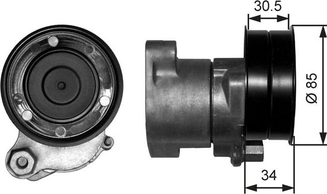Натяжной ролик (натяжитель) приводного клинового зубчатого ремня Gates FleetRunner™. Артикул T38571