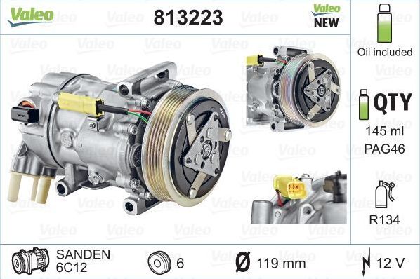 Компрессор кондиционера Valeo VALEO CORE-FLEX для Peugeot 307 I 2005-2008. Артикул 813223