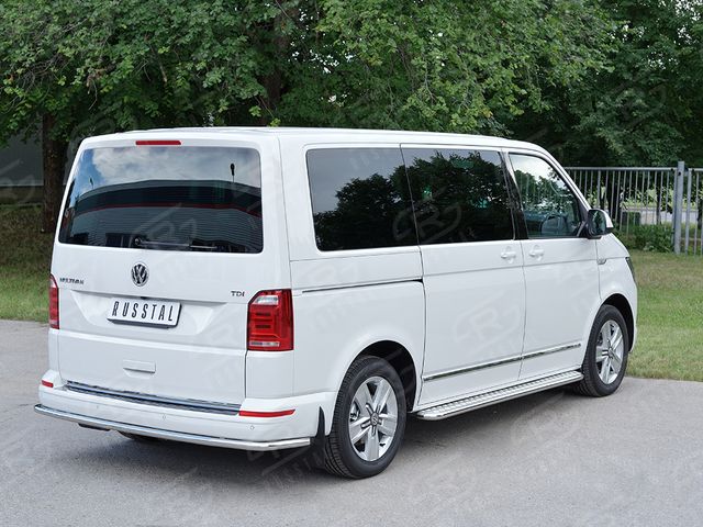 Защита RusStal заднего бампера d42 секция для Volkswagen Transporter T6 (длинная база) 2015-2026. Артикул VTCZ-002337