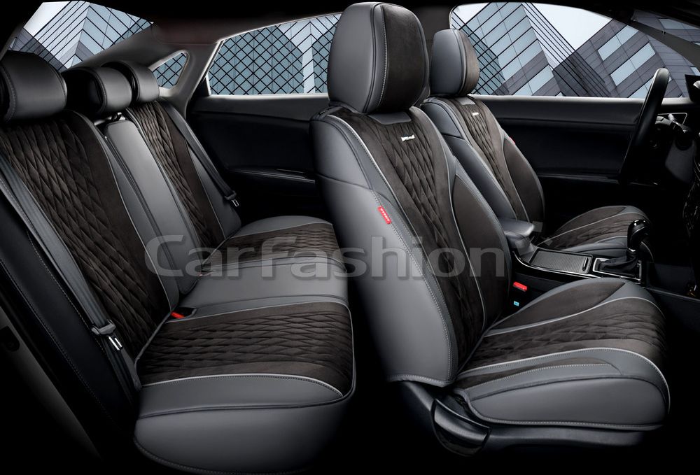 Комплект универсальных каркасных чехлов CarFashion 5D Symbol Plus на сидения авто, цвет Темно-серый/Темно-серый/Темно-серый. Артикул 27257