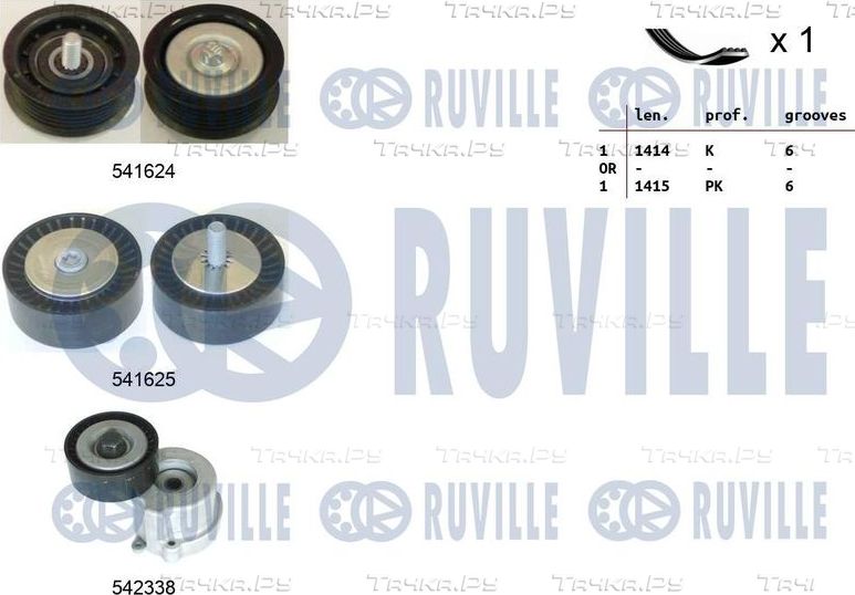 Приводной ремень поликлиновой с роликами (комплект) Ruville. Артикул 570137