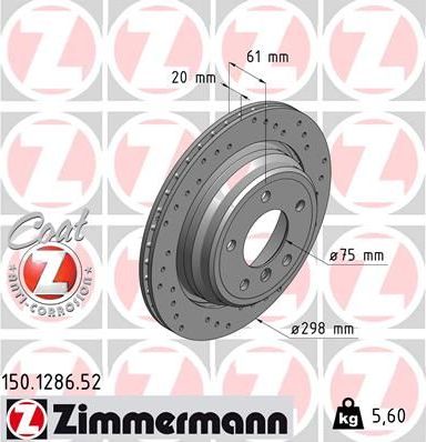 Тормозной диск Zimmermann Sport Coat Z задний для Alpina B10 E39 1998-2002. Артикул 150.1286.52