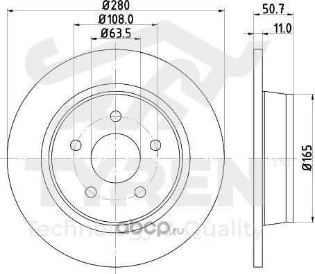Тормозной диск (Tyren). Артикул TYR1012861
