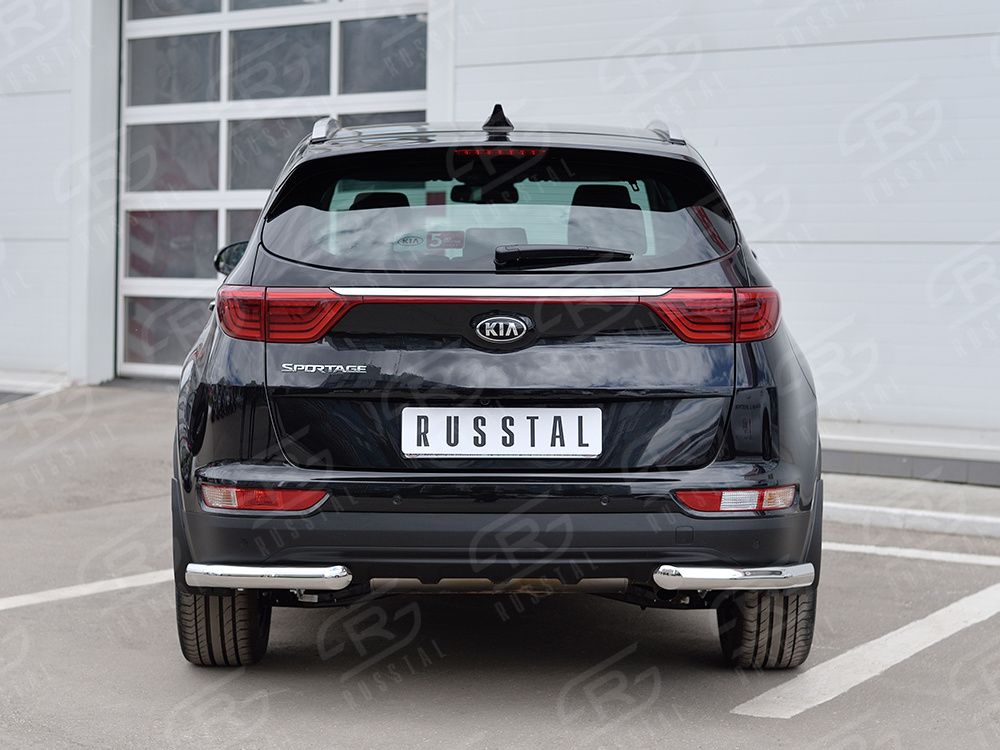 Защита RusStal заднего бампера уголки d63 секция для Kia Sportage IV 2016-2018. Артикул KSZ-002297