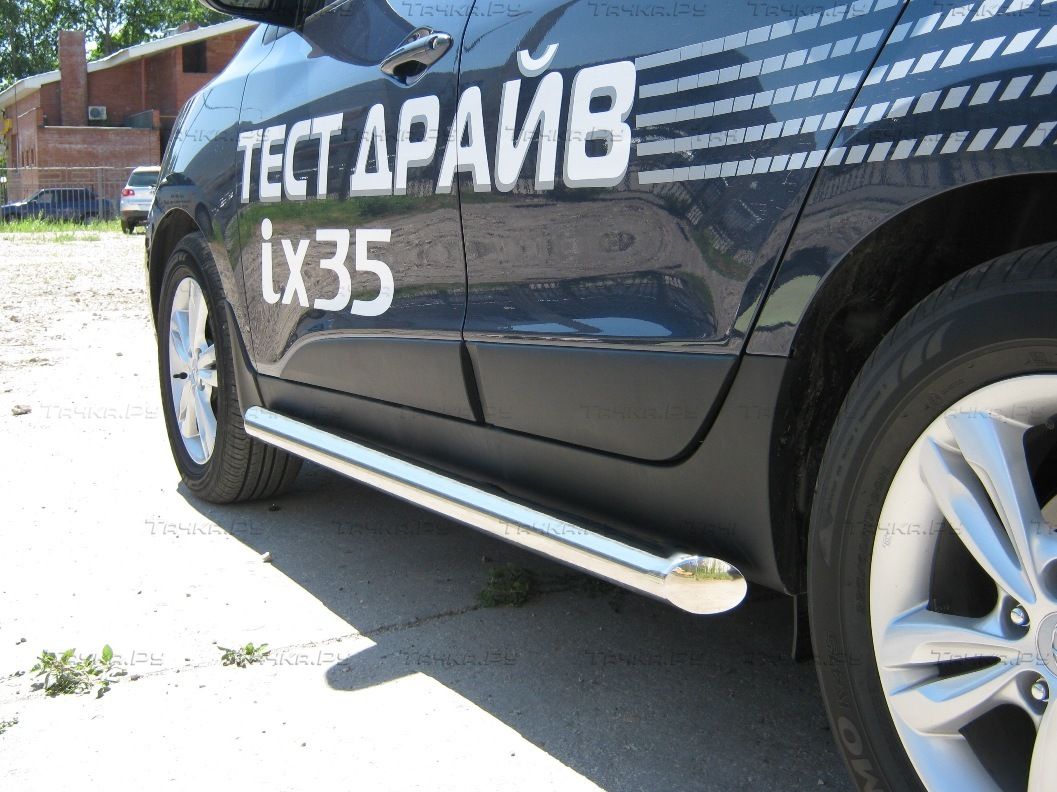 Защита порогов RusStal труба d76 (вариант 1) для Hyundai ix35 2009-2026. Артикул HIT-0001761