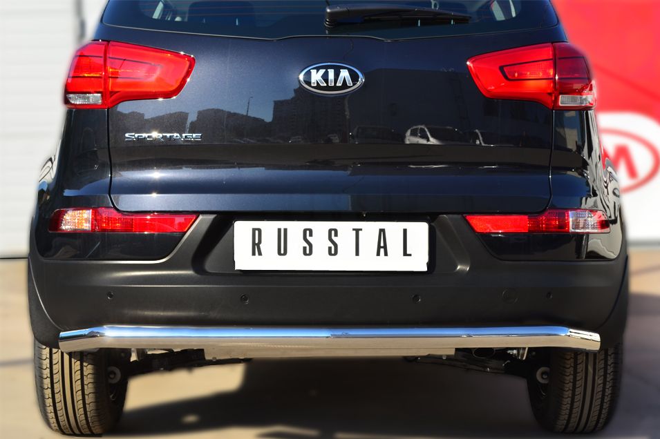 Защита RusStal заднего бампера d63 (секции) для Kia Sportage III 2014-2026. Артикул KSGZ-001678