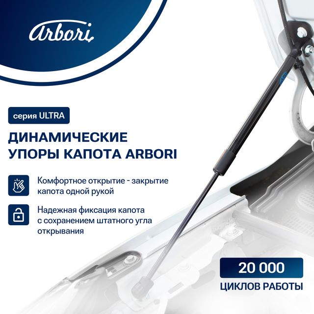Амортизаторы (упоры) капота Arbori (2 шт.) для Geely Coolray 2023-2026. Артикул ARBORI.HD.049110