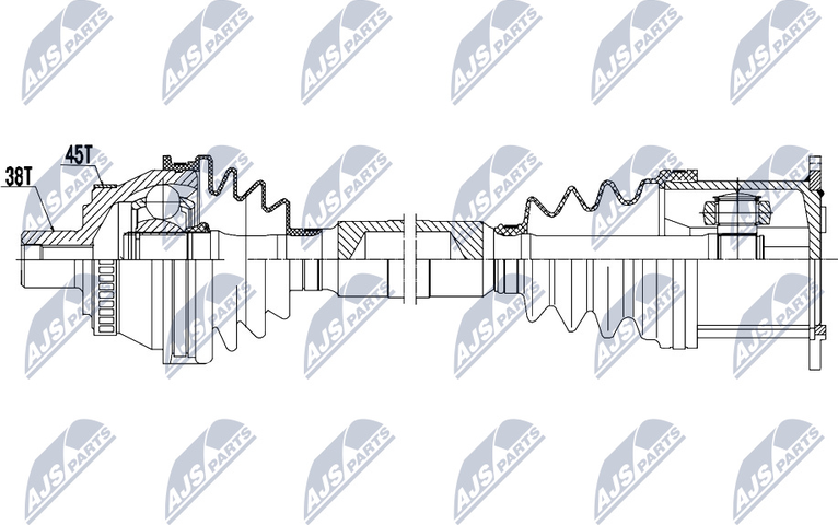 Полуось (привод в сборе, приводной вал) NTY. Артикул NPW-AU-006