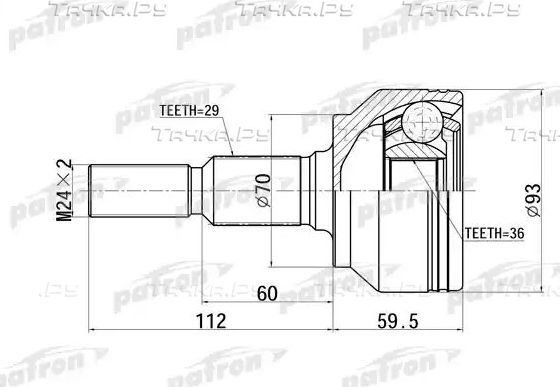 Шрус наружный (граната) Patron передний правый для Jeep Grand Cherokee III (WK) 2005-2010. Артикул PCV6879