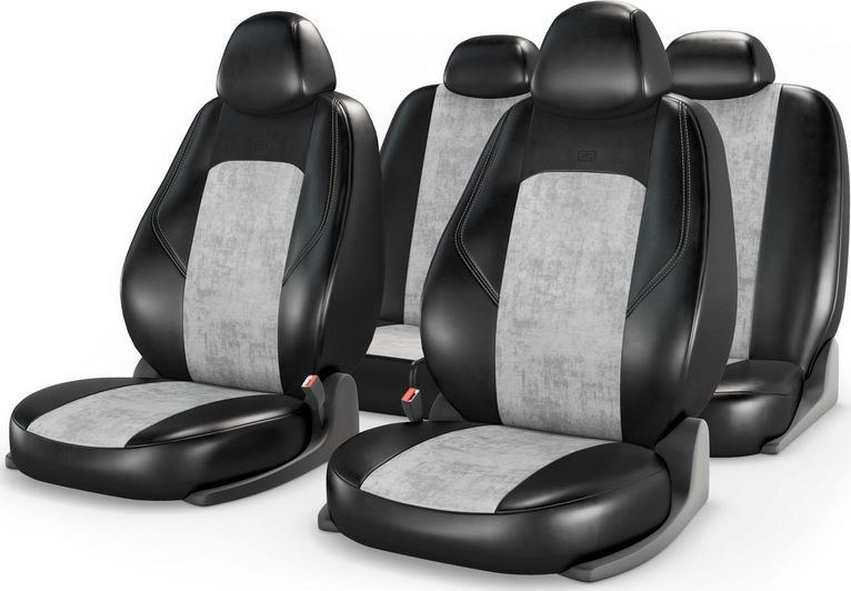 Накидки универсальные CarFashion Ranger Zamsha для авто, цвет Черный/Светло-серый/Серый. Артикул 11231